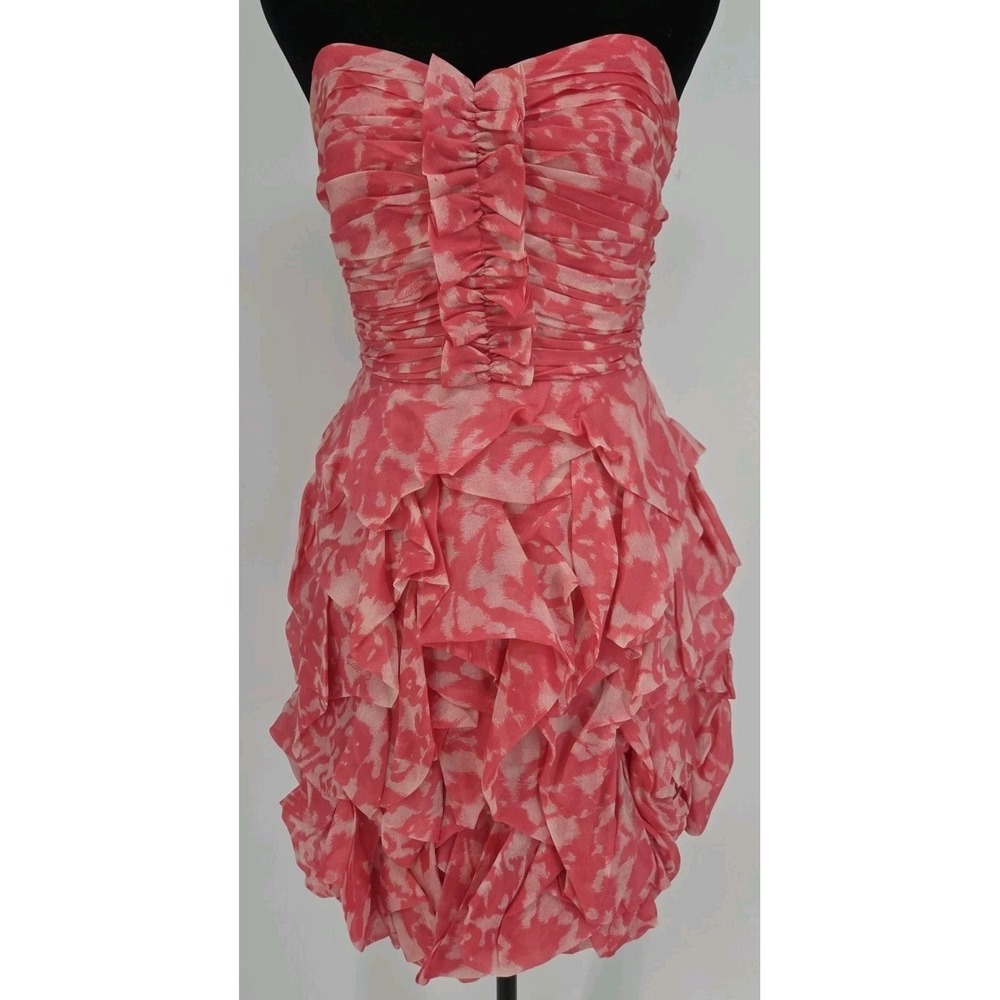 Marchesa Notte Pink Floral Mini Dress 4 100% Silk